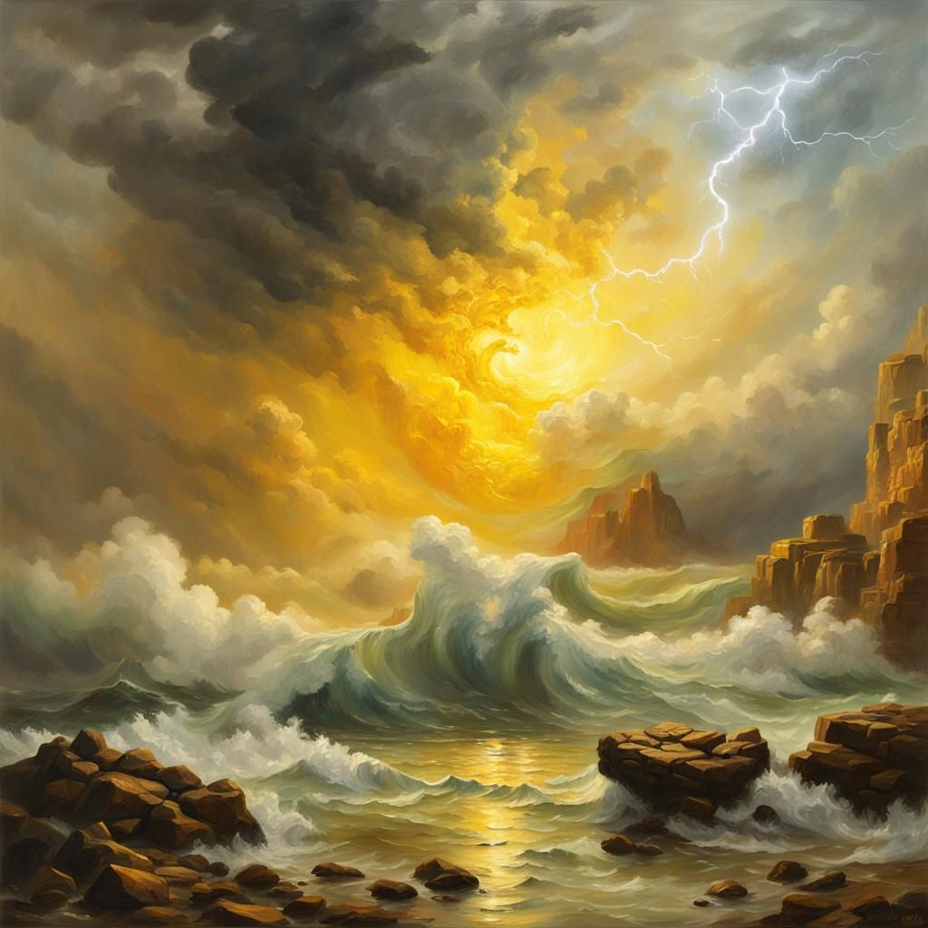 Dramatic Coastal Landscape in Oil Painting Style