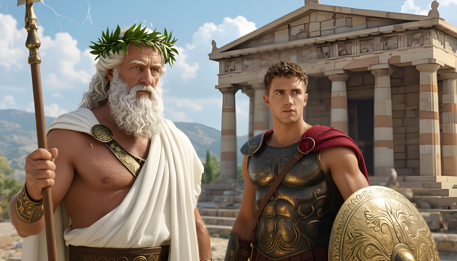 Zeus and Hercules in Greek Mythology, Hyperrealistic