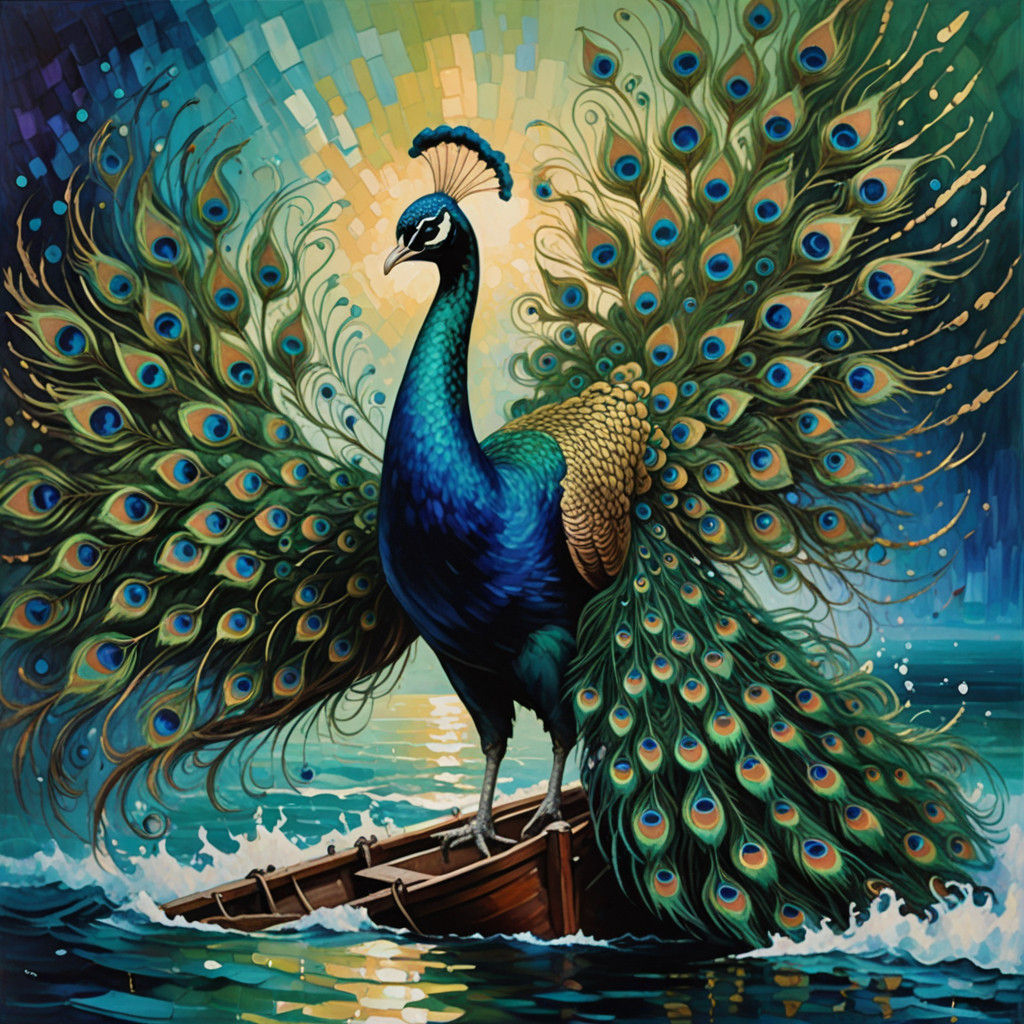 Antique Sailing Ship with Peacock Figurehead in Iridescent H...