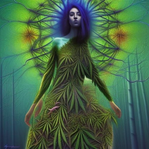 Cannabis-Human Hybrid on Stargazing Platform, Fractal Art
