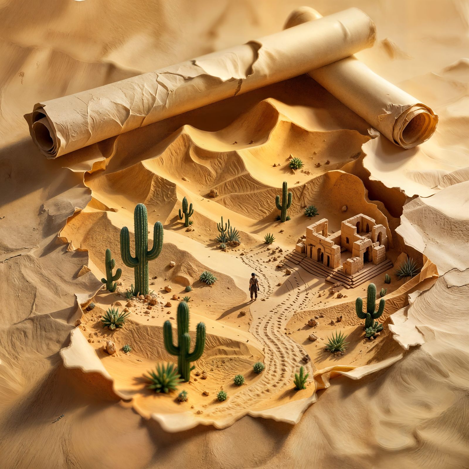 Paper Desert Landscape Unfurls From Ancient Scroll
