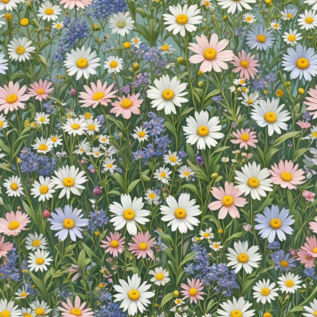 Pastel Wildflower Textile Print in Anime Art Style