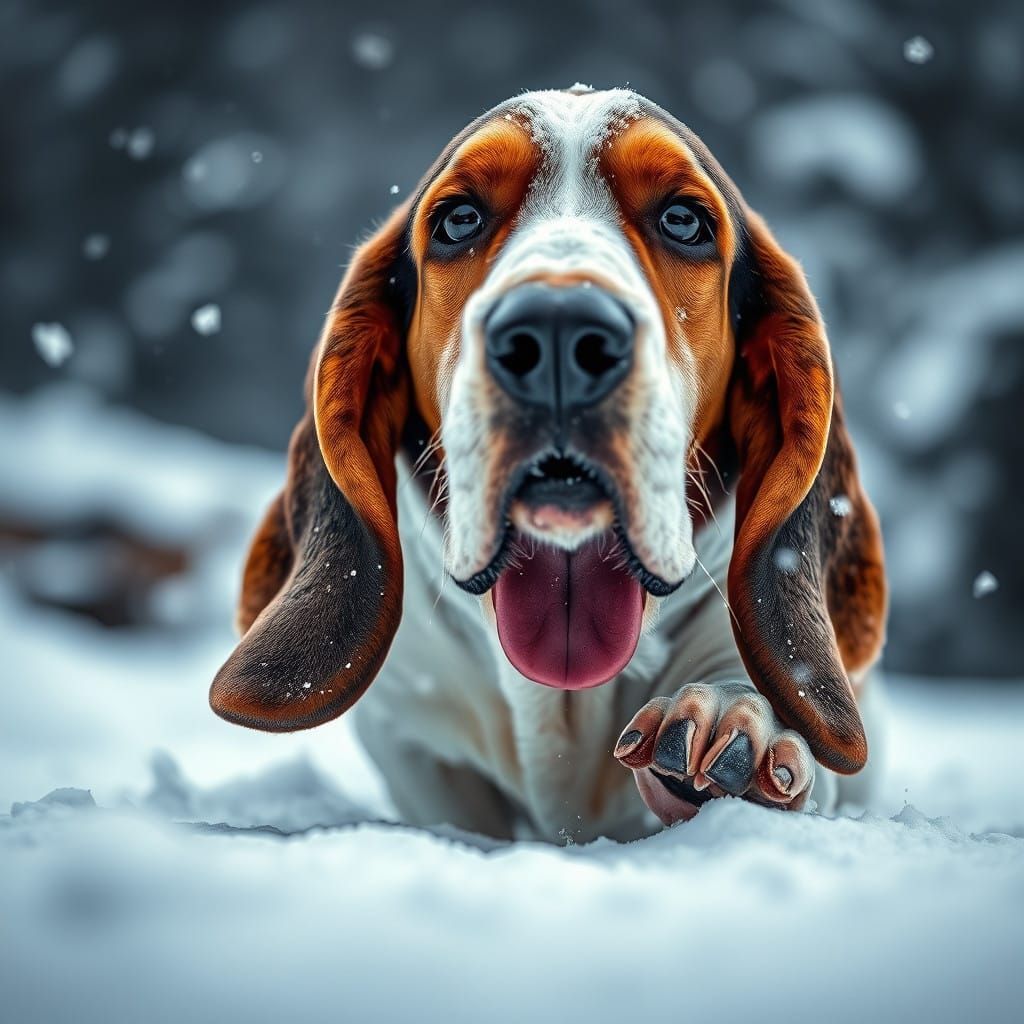 Basset Hound in Winter Wonderland