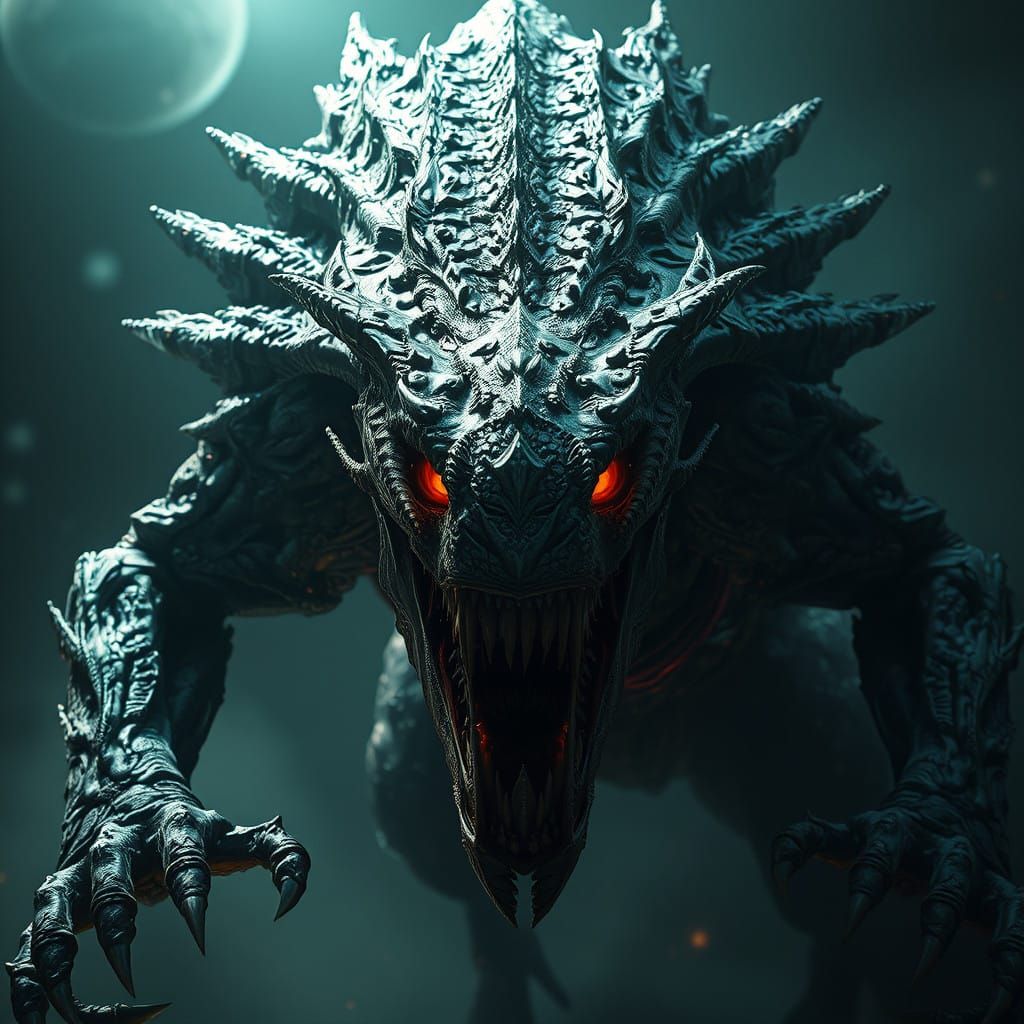 Epic, Hyper-Realistic Creature in Moody Sci-Fi Landscape