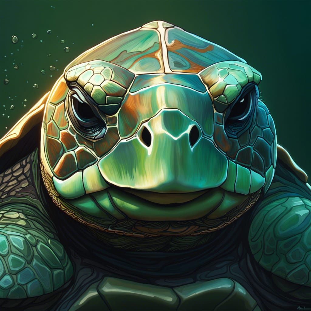 Hyperdetailed Portrait of a Green Turtle in 8k