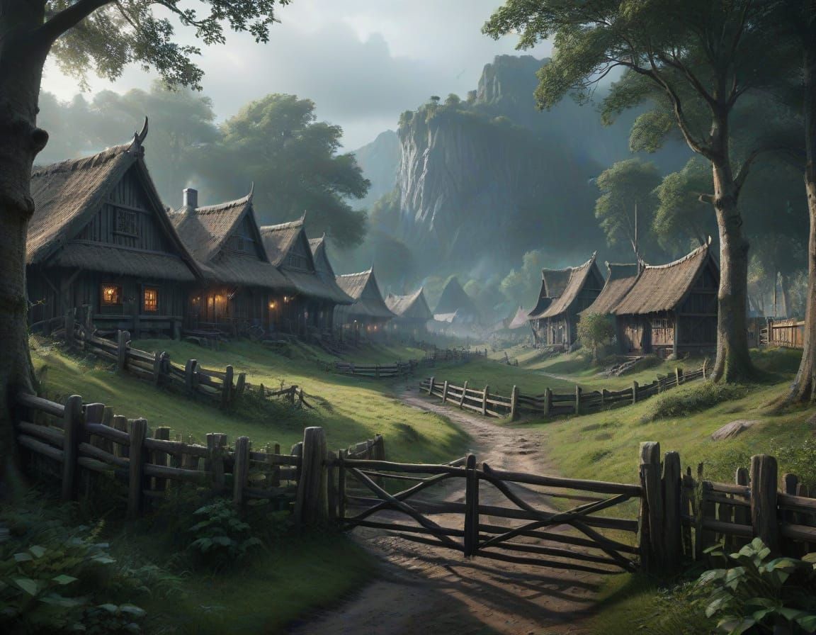 Viking Village in Woods: Epic Medieval Scene
