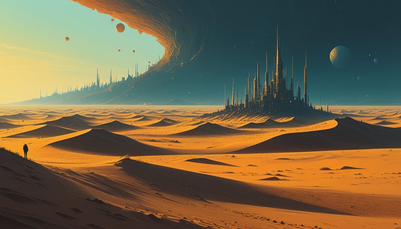 Endless Golden Dunes with Mirrored Reflections and Crystal F...