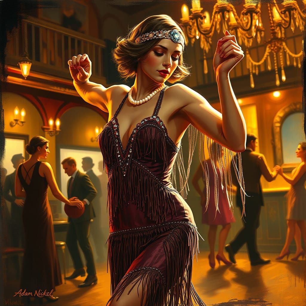 Elegant 1920s Dancer in Vintage Illustration Style