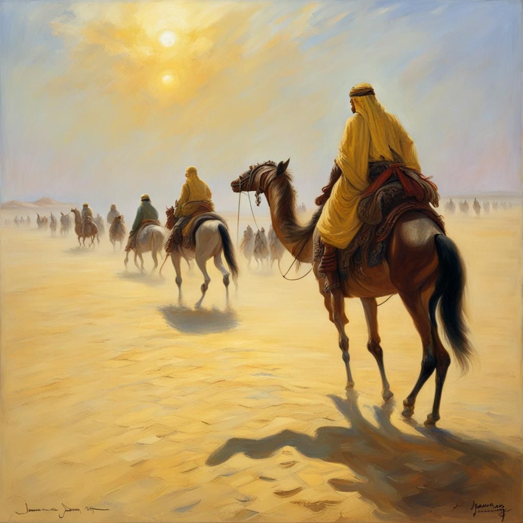 Arab Men Laying Stone: Gurney-Style Oil Painting