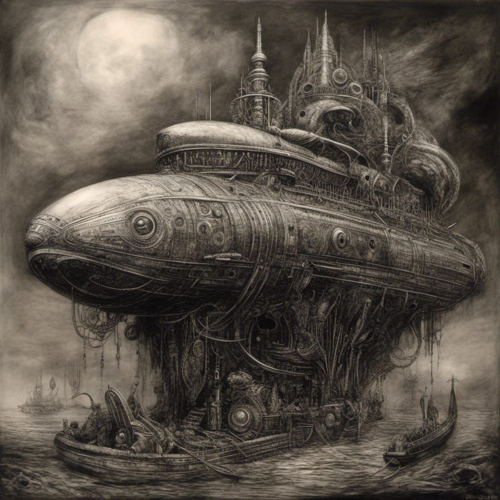 Steampunk Alien Submarine Inspired by Klimt and Giger
