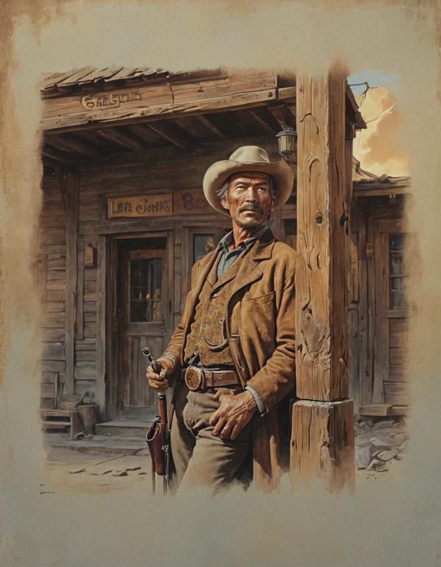 Western Bounty Hunter in Earthy Oil Painting Style