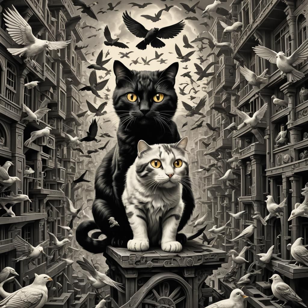 Cat to Bird Metamorphosis in Geometric Style