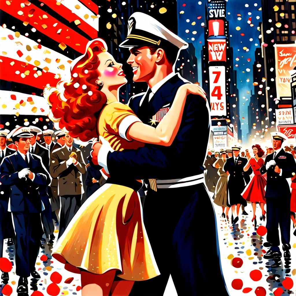 Sailor's New Year Kiss in Times Square: Illustration