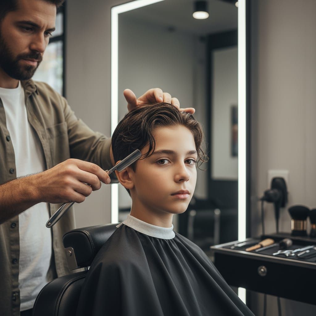 Cinematic Barber Scene: Boy's Haircut with Straight Razor