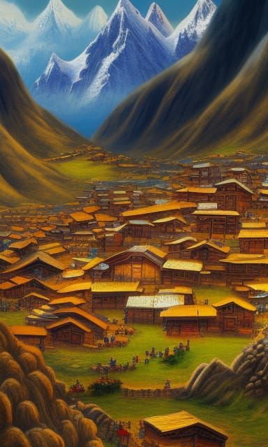 Peruvian Village: Detailed Matte Painting in Expressionist S...