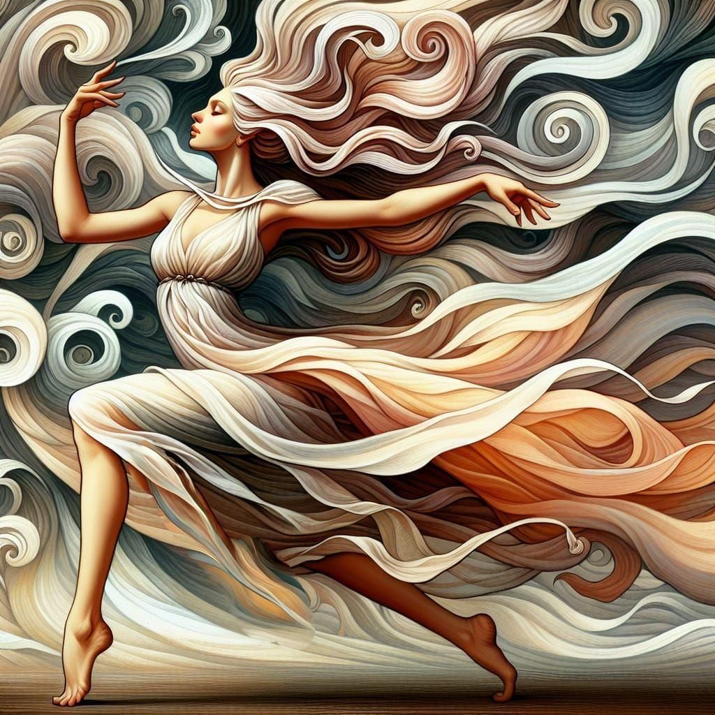 Graceful Wind Spirit in Vibrant Gouache Style