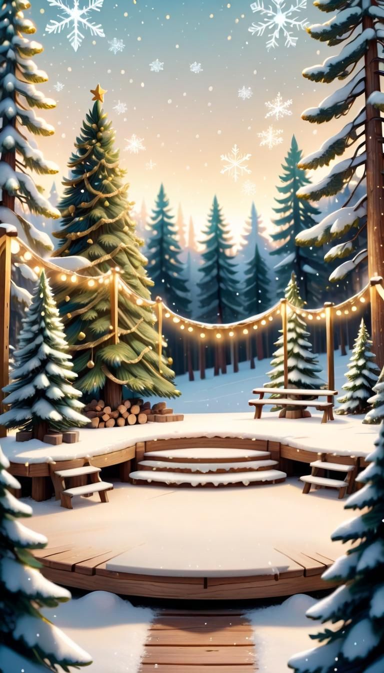 Warm Winter Wonderland Scene in Whimsical Digital Art