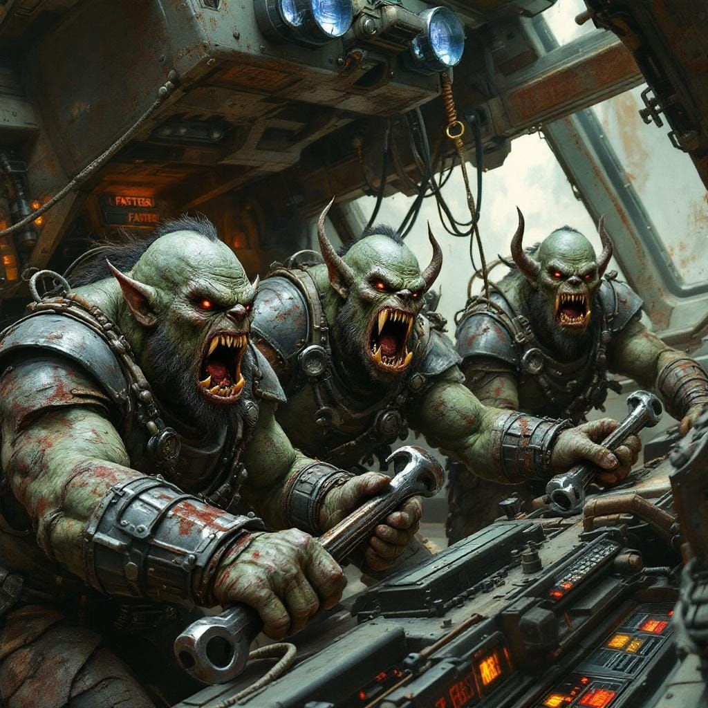 Orcish Grunts Pilot Spaceship in Dystopian Future