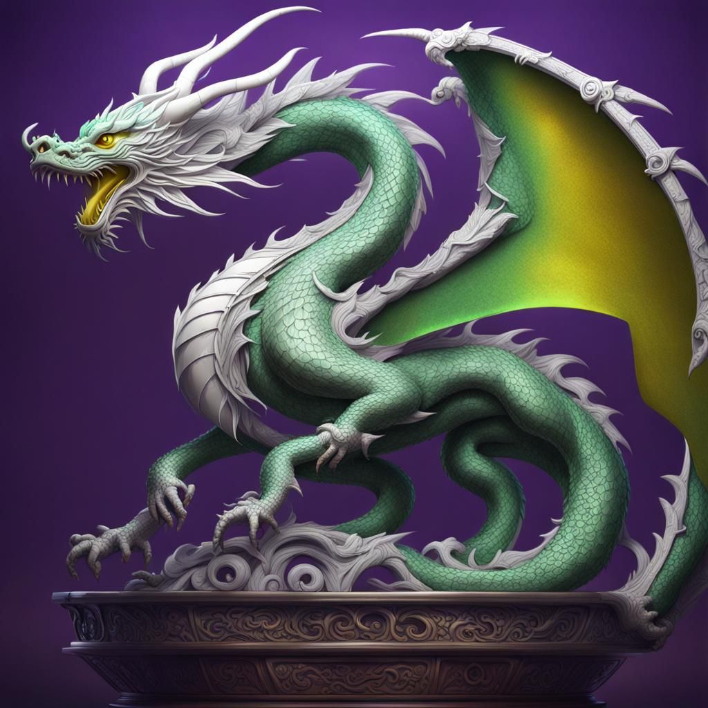Metal Dragon with Emerald Background, Dark Fantasy Art