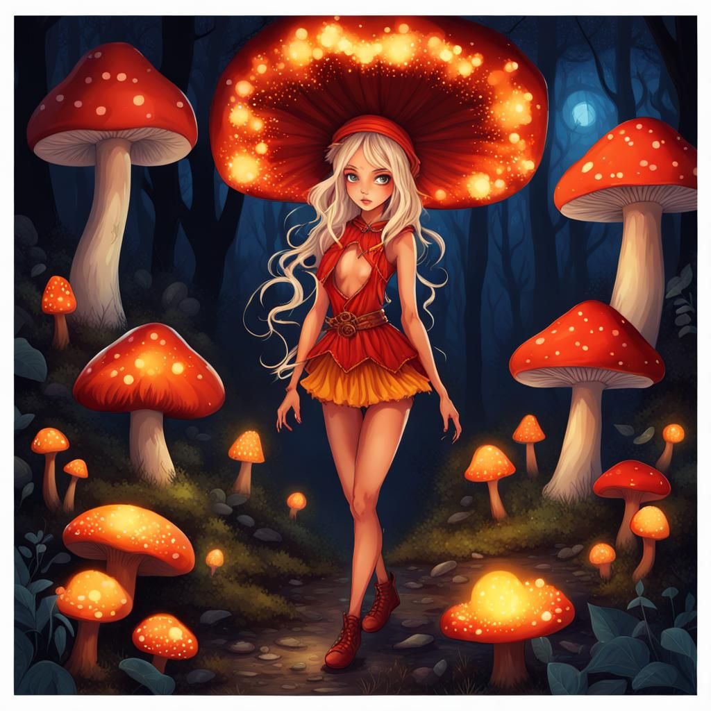 Fire Fairy in Enchanted Mushroom Forest
