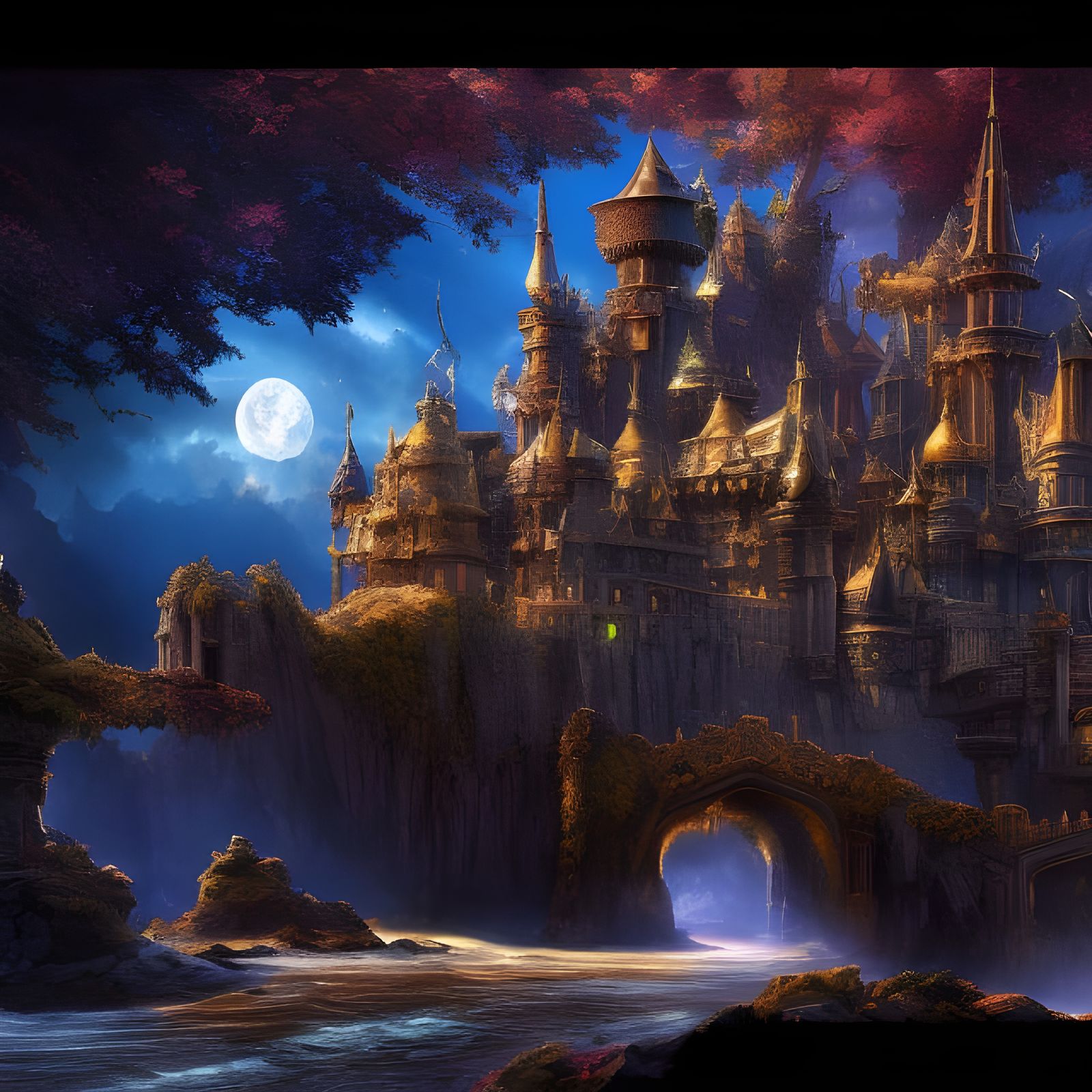Intricate Fantasy Castle, Deep depth of field, sharp focus, cinemascopic, cinemascope, detailed illustration, clear col...