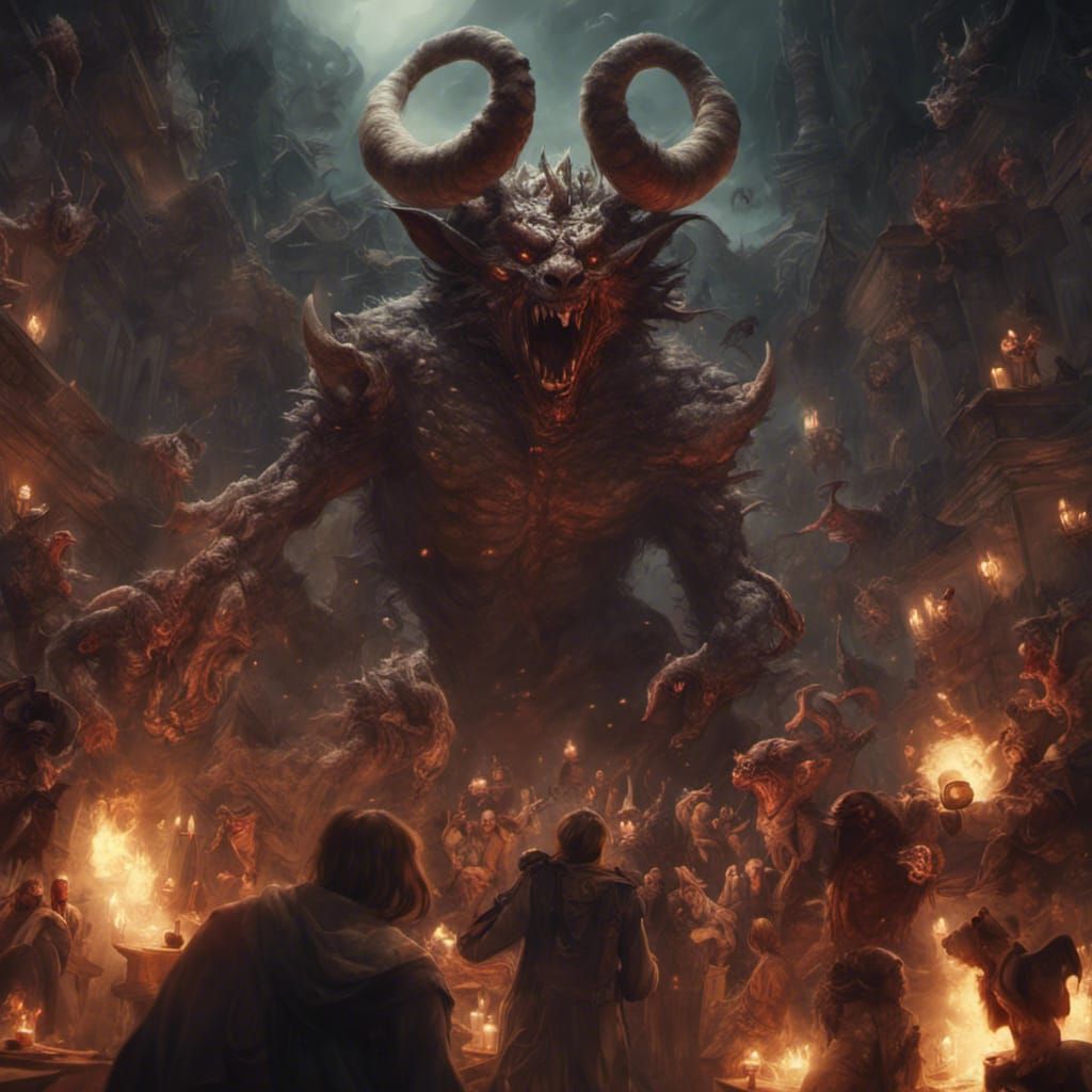 Demon's Tale: Adventurers Enthralled in Epic Painting