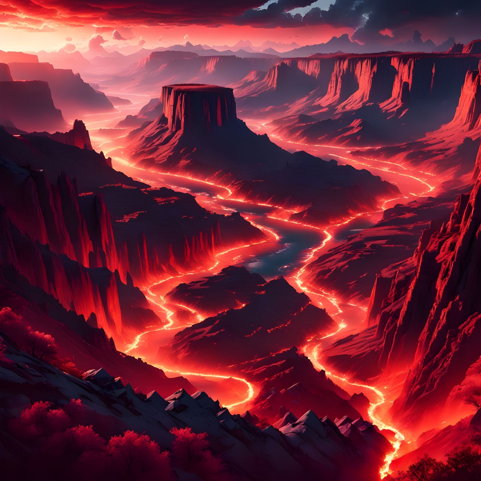 Inferno Canyon: A Dreamlike Landscape in Fiery Light