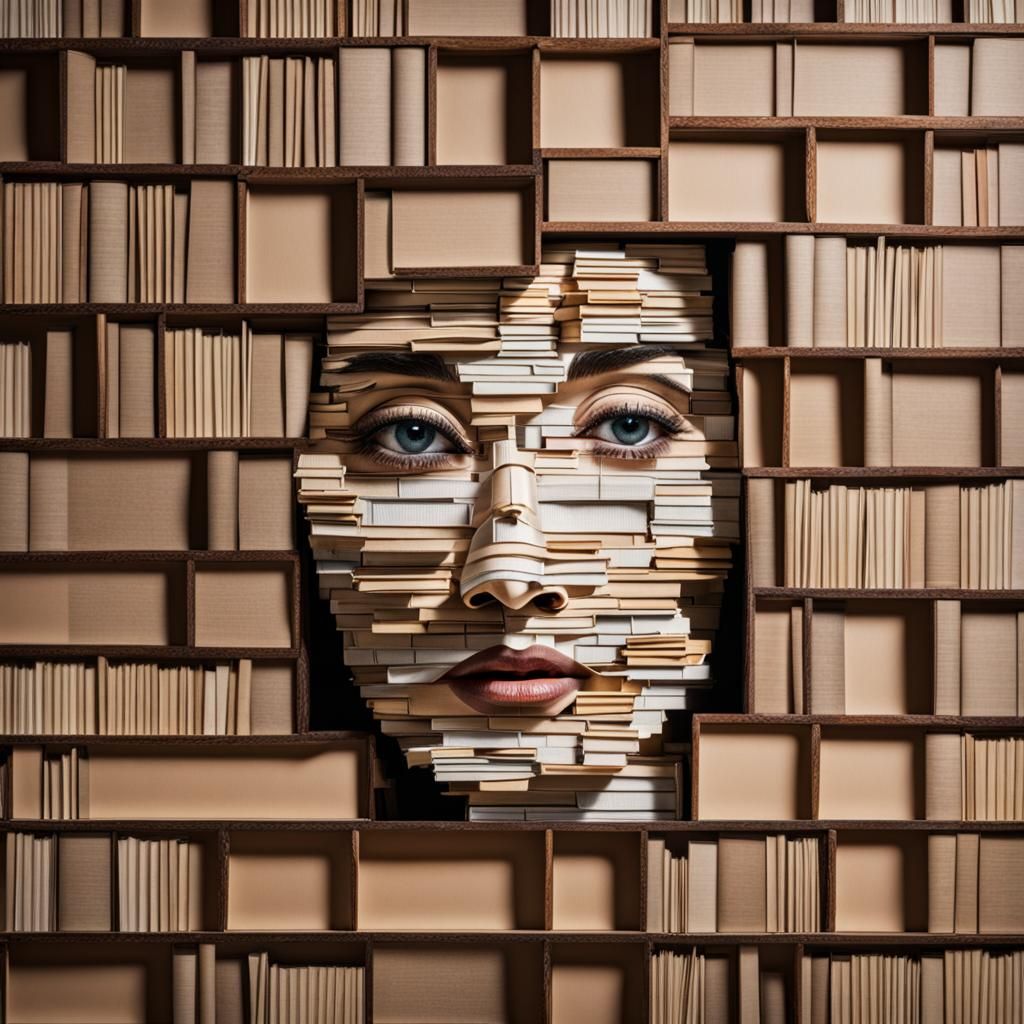 Literary Portrait: A Woman's Face Made of Books