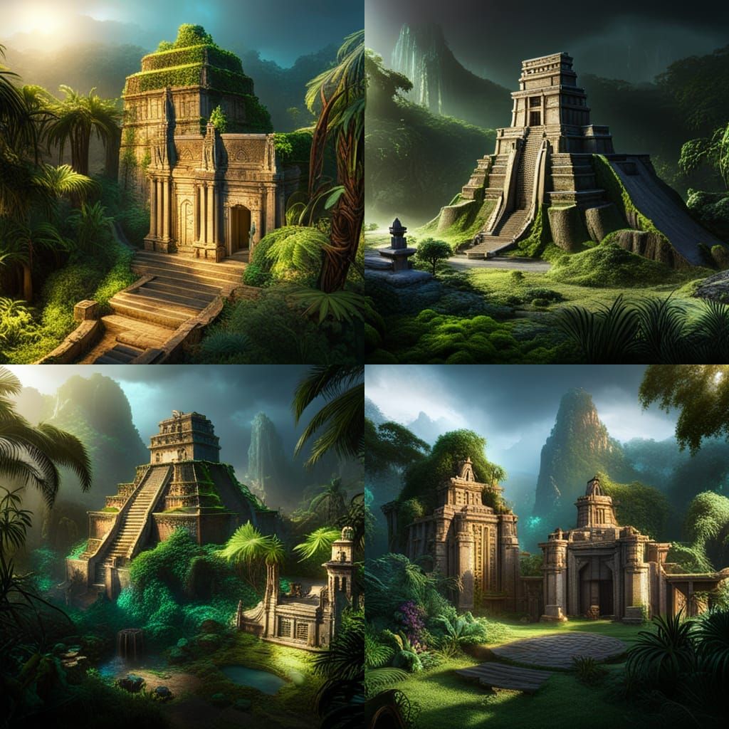 Mayan Temple in Jungle: Detailed Matte Painting