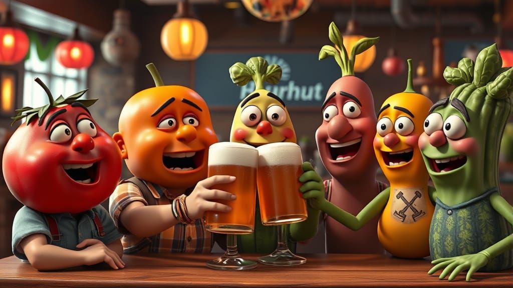 Anthropomorphic Fruits Celebrate in Pixar Animation Style