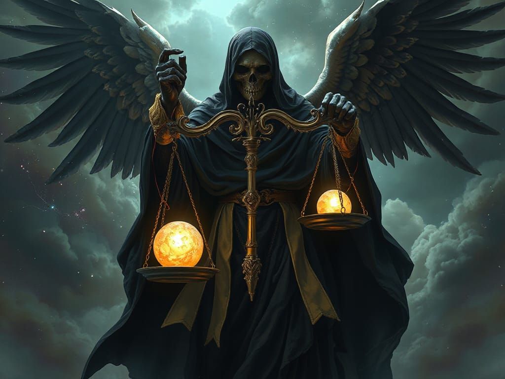 Angel of Death Scales of Justice in Vibrant Digital Painting