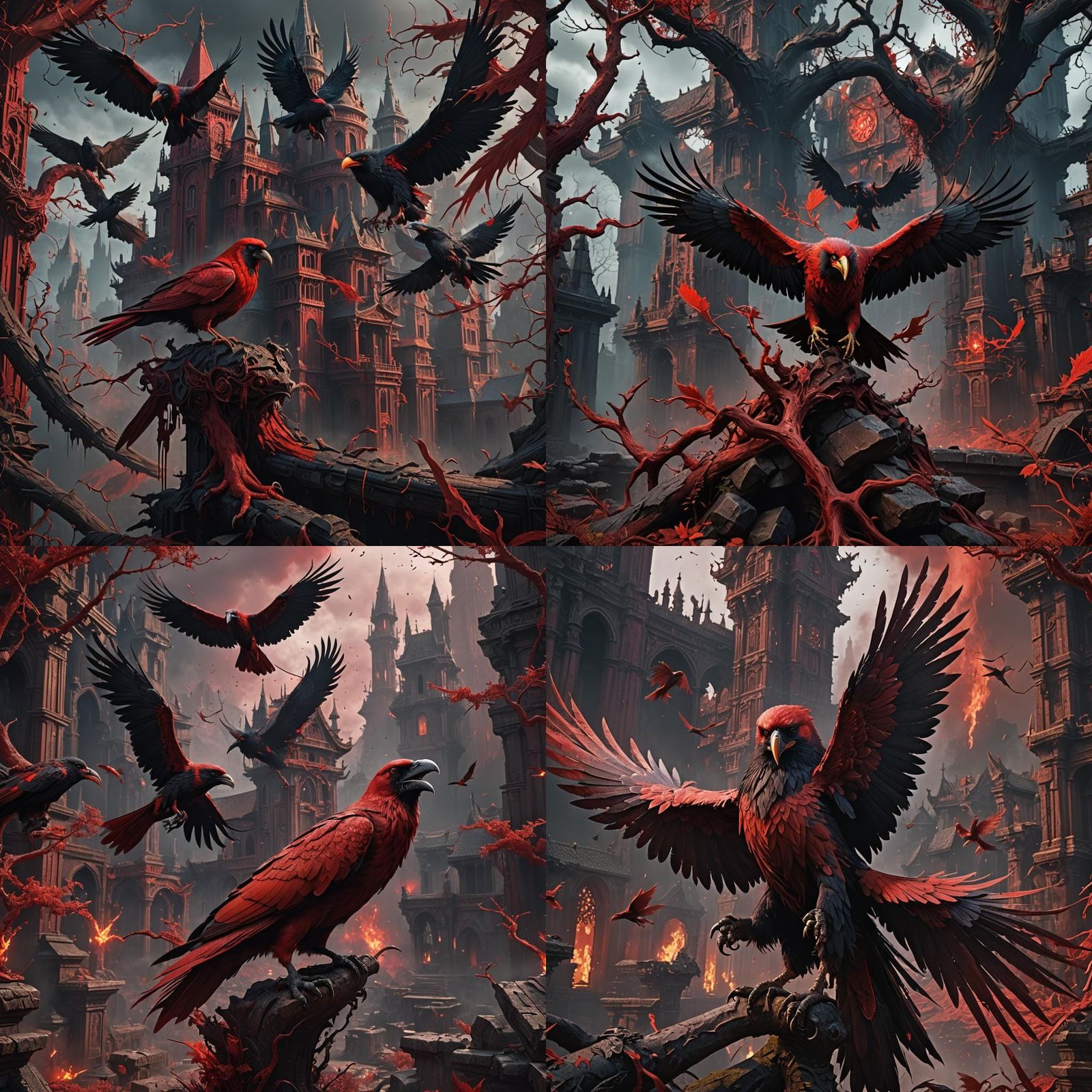 Demonic Crimson Raven: Detailed Fantasy Art