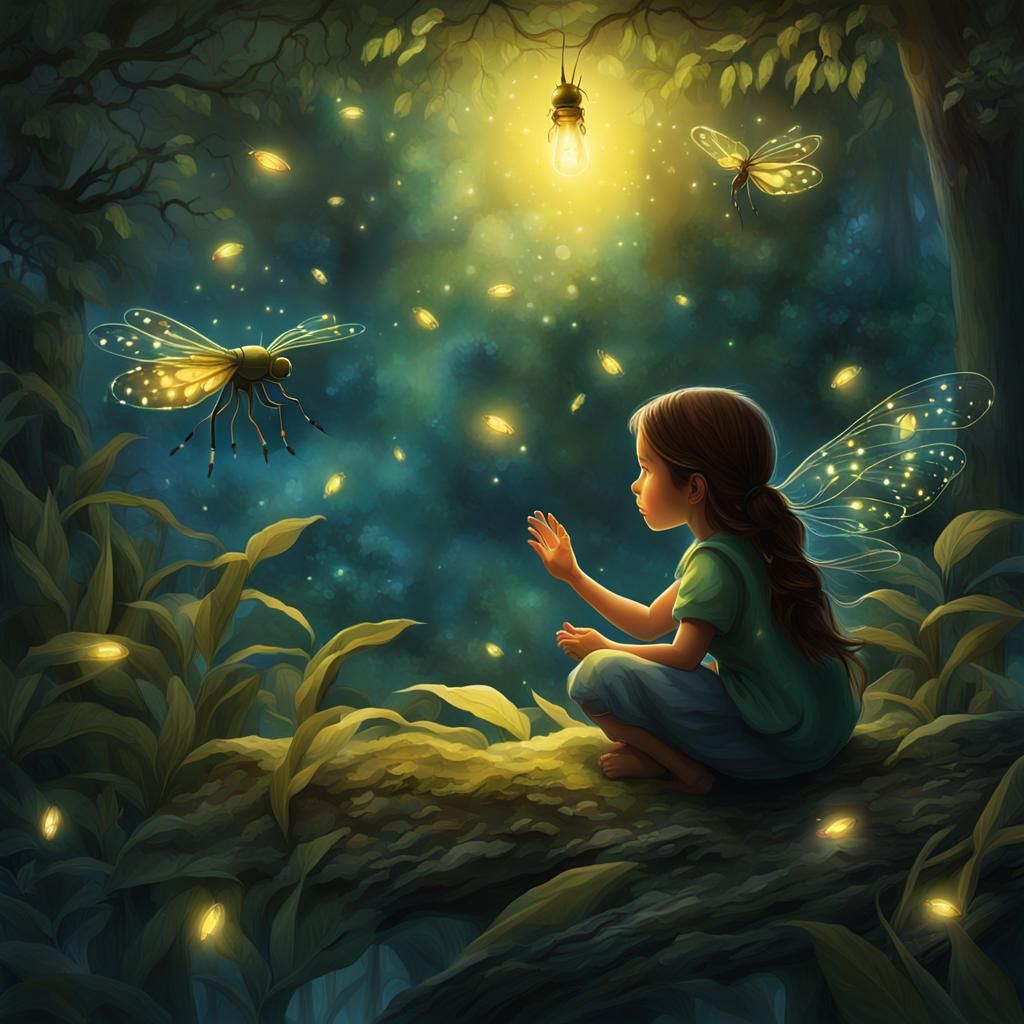 Enchanted Girl with Firefly: Fantasy Concept Art