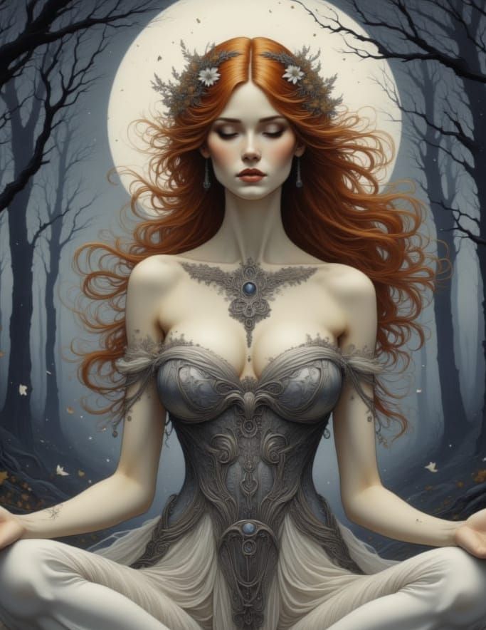 Ethereal Goddess in Moonlit Grove