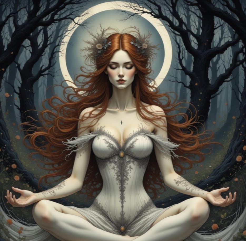 Ethereal Goddess in Moonlit Grove