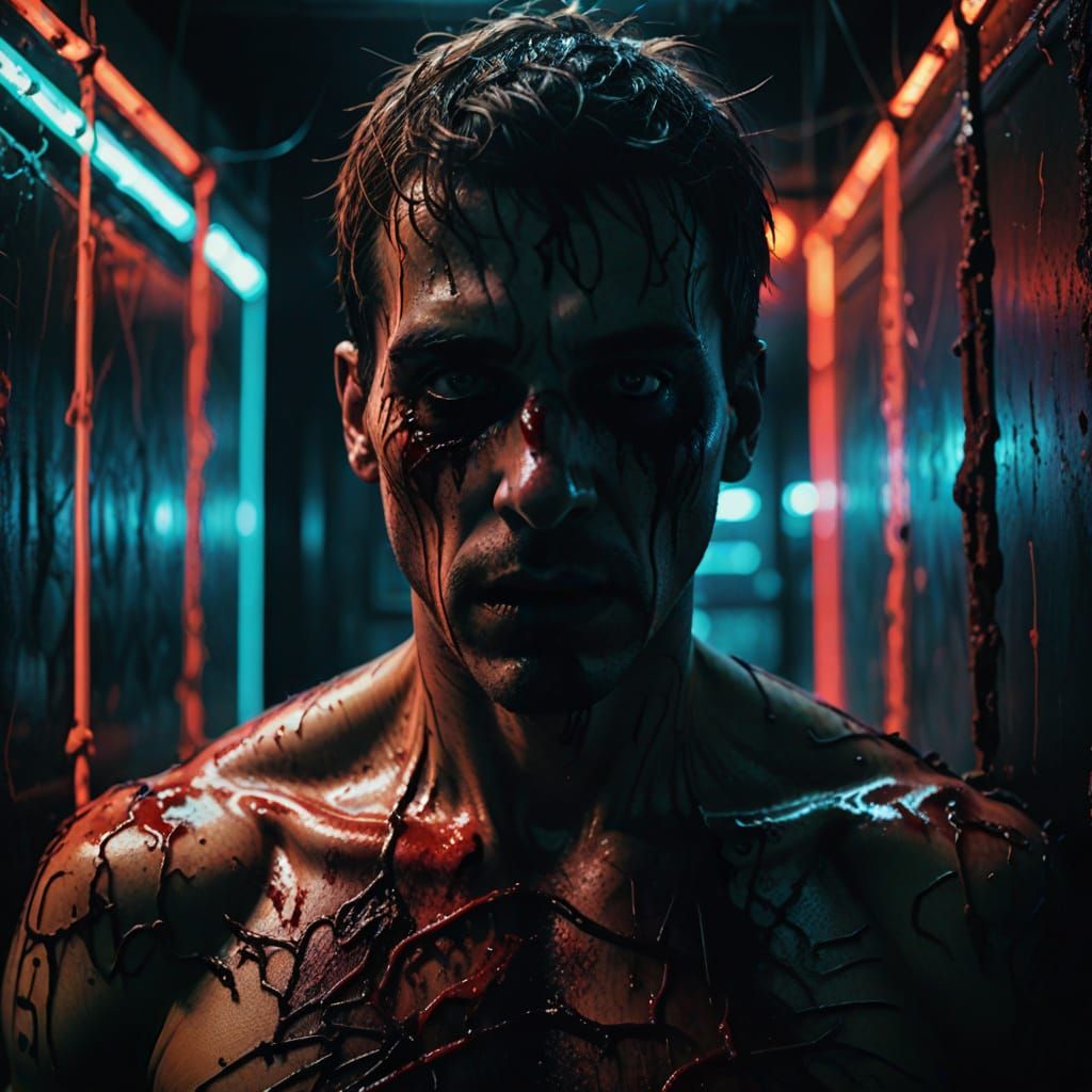 Dark Surreal Portrait with Neon Lights