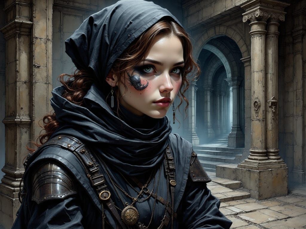 Bene Gesserit Assassin in Detailed Colored Ink