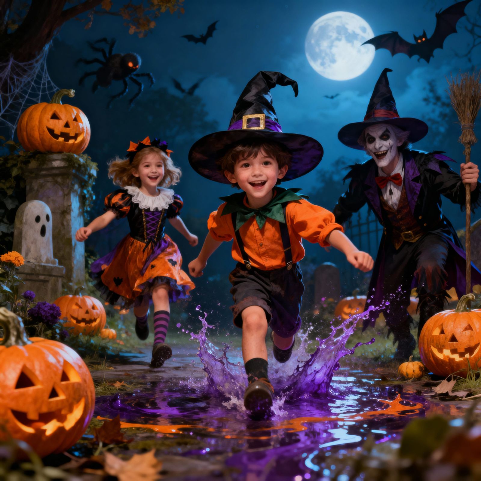 Joyful Halloween Party With Costumed Characters