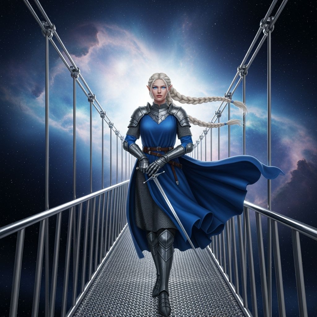 Astral Elf Warrior on Bridge Between Nebulae