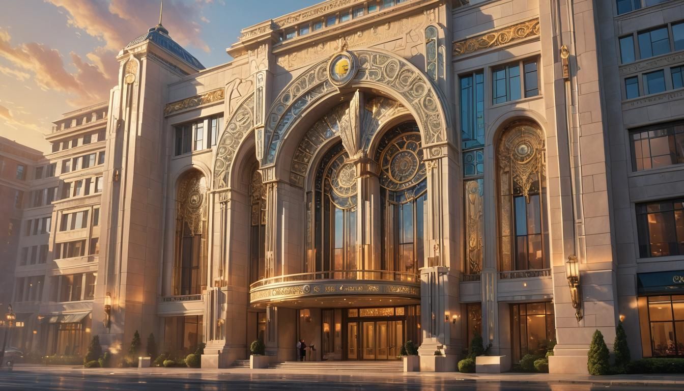 Art Deco Architecture: Grand Entrance in Golden Hour