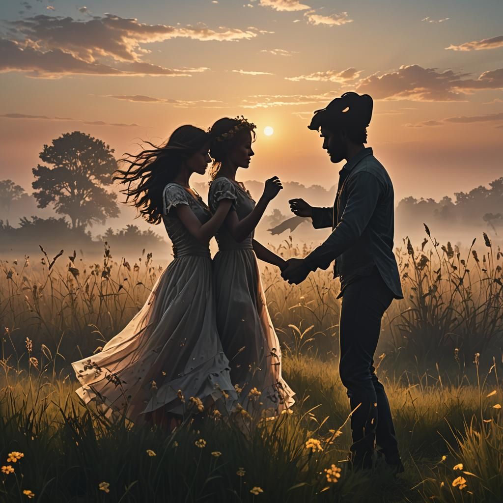 Romantic Couple Dancing in Sunset Silhouette