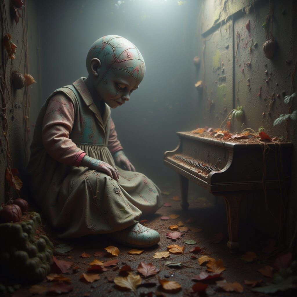 Ethereal Twilight Doll Plays Melancholic Piano