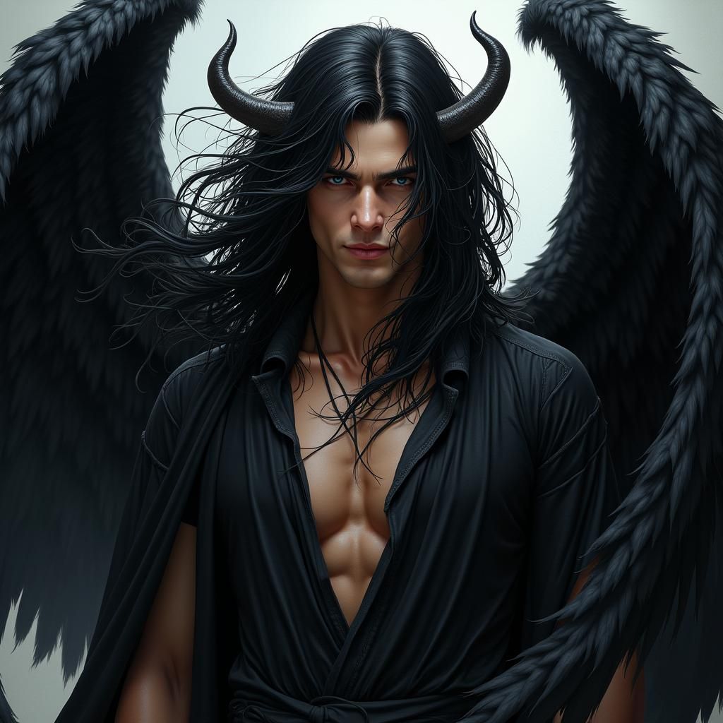Handsome Lucifer Portrait with Black Wings
