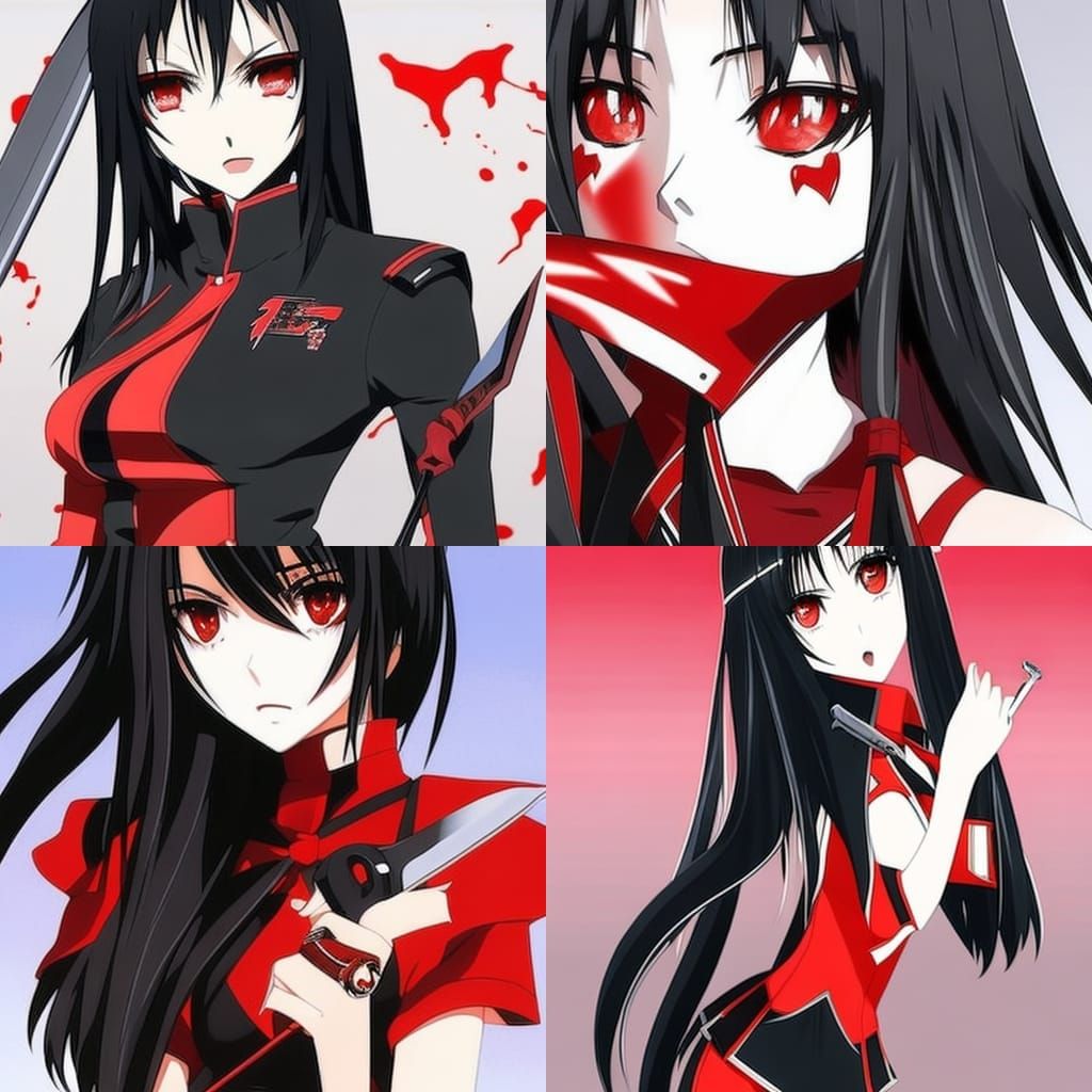 Anime Girl with Knife in Manga Style