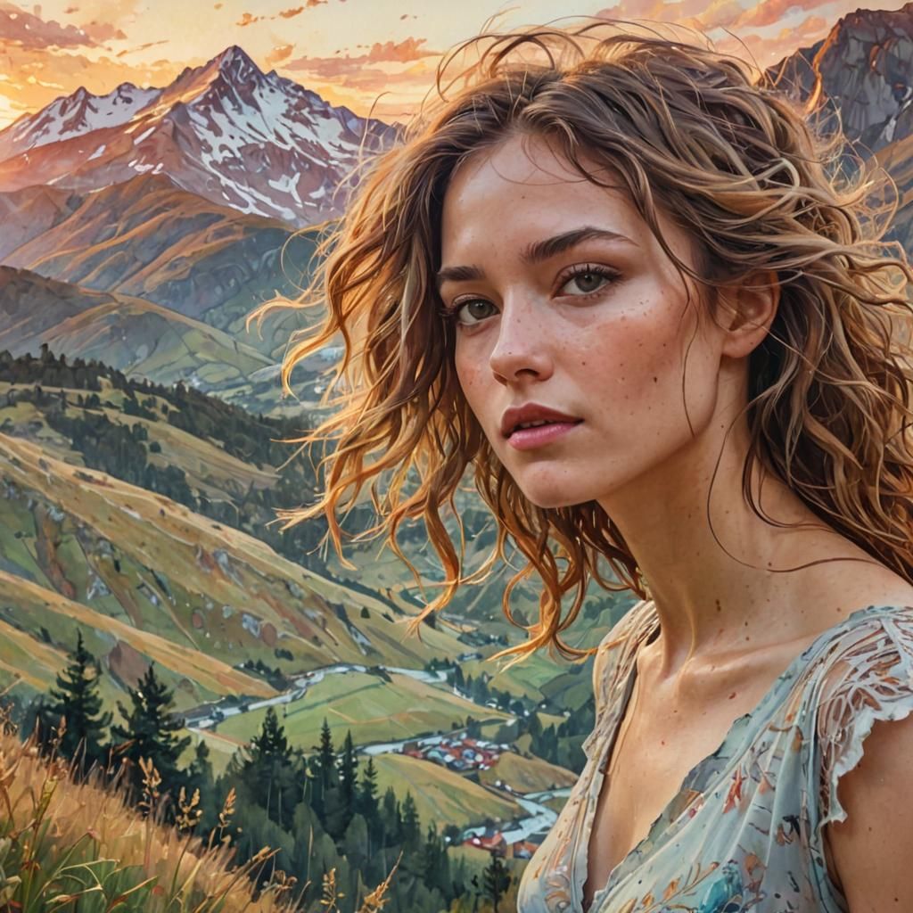 Girl Falling Through Mirror: Surreal Pointillist Oil Paintin...