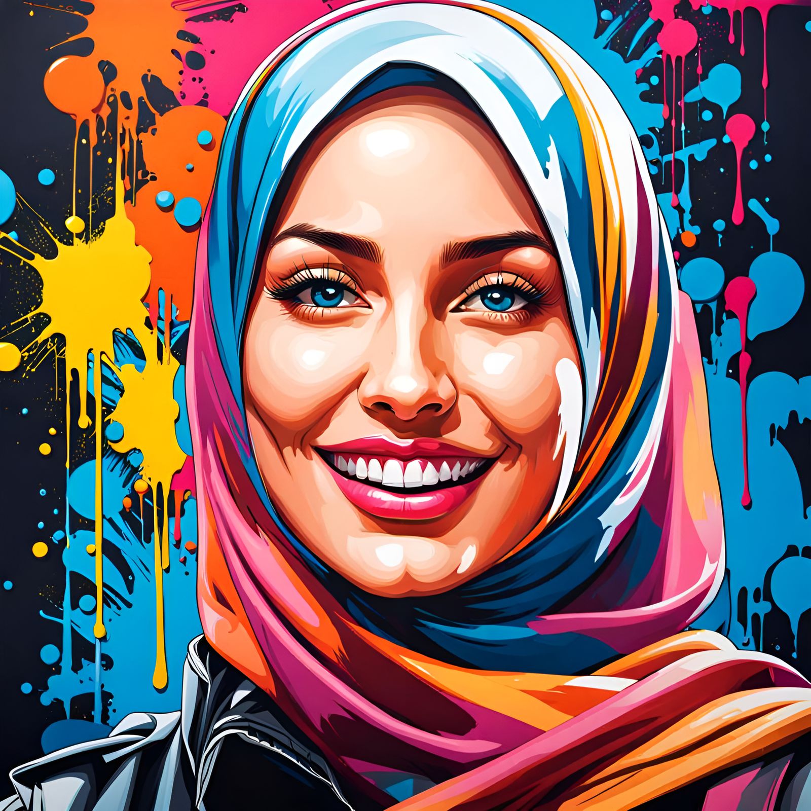Beautiful Woman with Hijab in Graffiti Art Style
