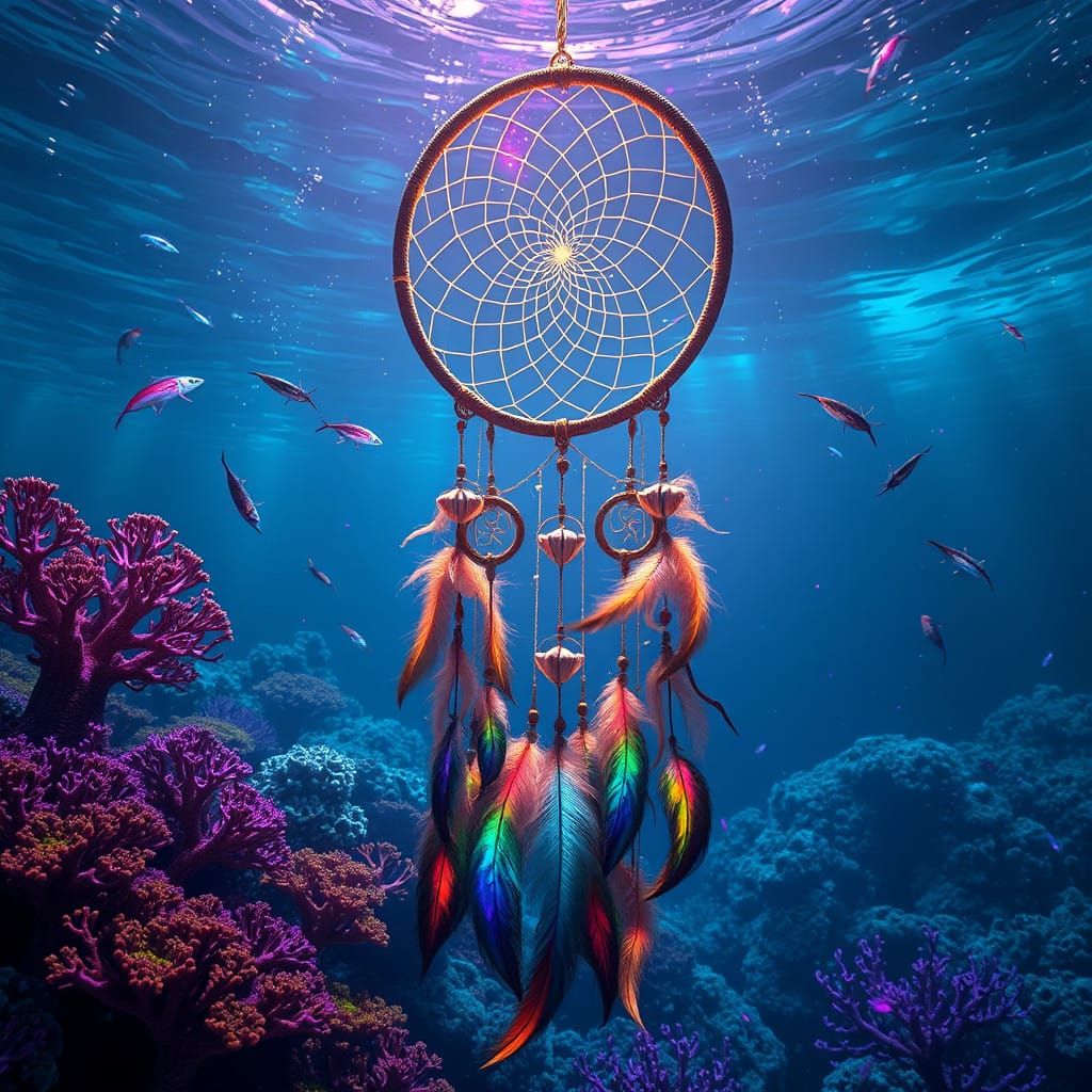 Majestic Underwater Dreamcatcher in Vibrant Coral Reef