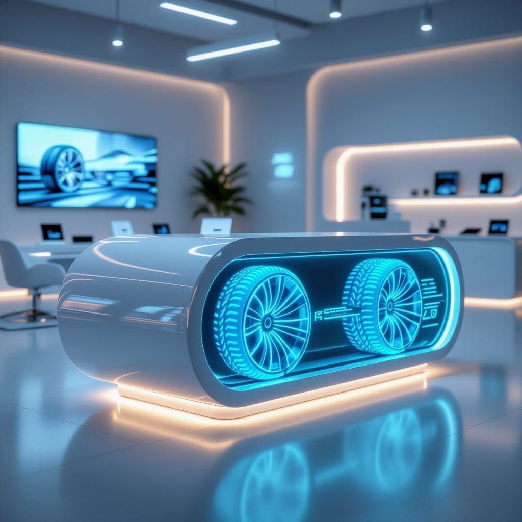 Futuristic Information Desk with Holographic Displays