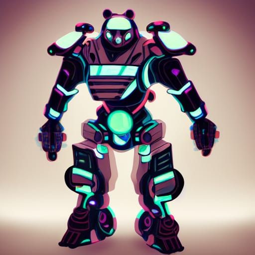 Armored Neon Panda Mech in Futuristic Style