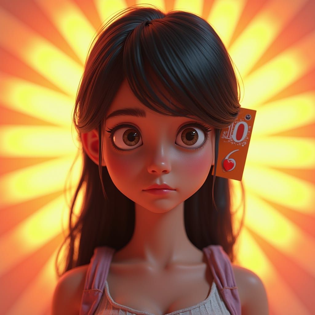 CGI Teen Girl With 10/6 Card, Pixar Style